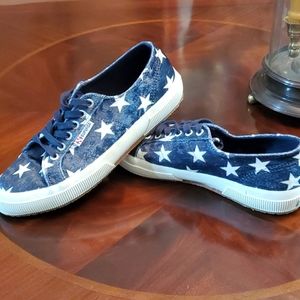 Superga Navy With White Stars Tennis Shoes